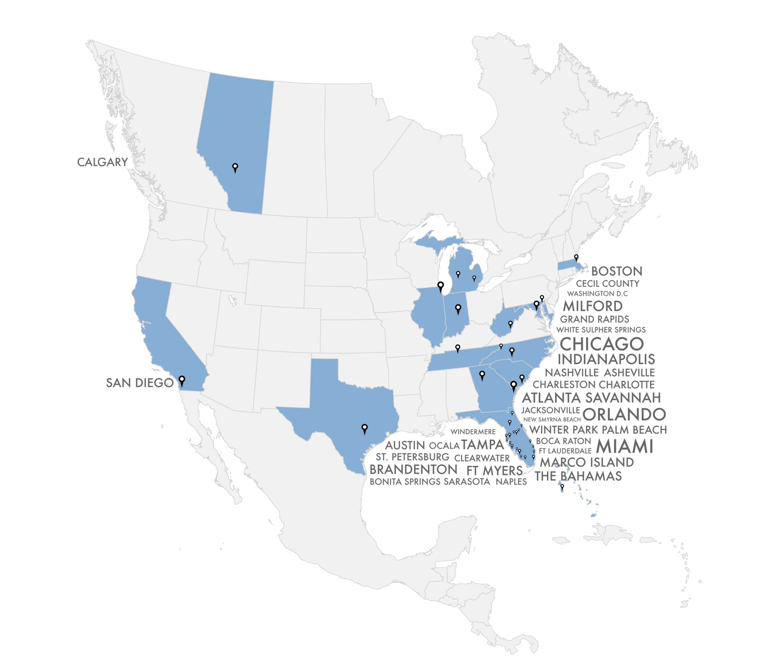 Map of Beasley & Henley projects across the United States and worldwide