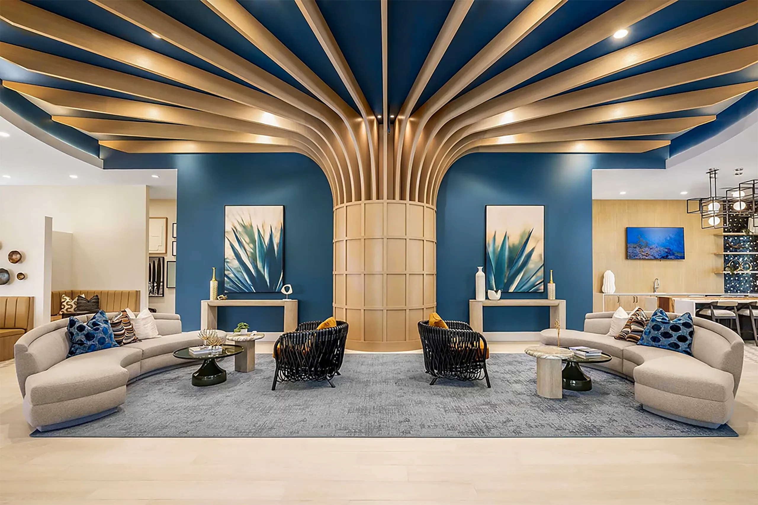 Award-winning amenity space with sculptural ceiling by Beasley & Henley