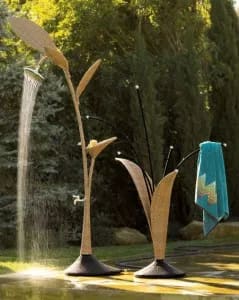 Natural “wicker” look outdoor shower & towel rack